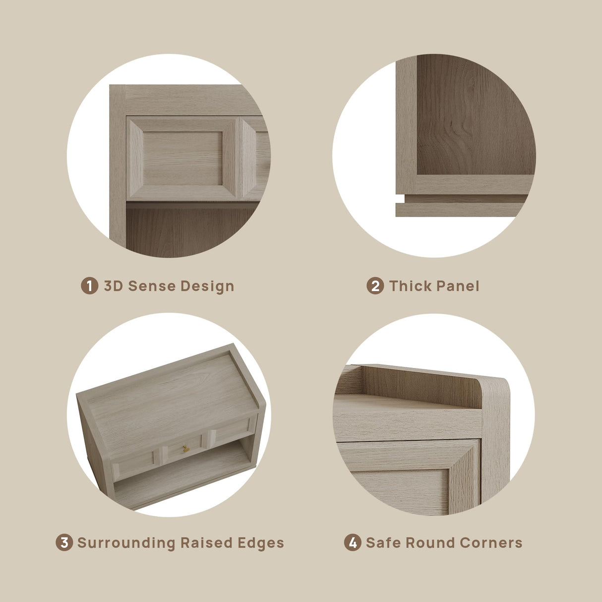 SICOTAS 31" Wide Nightstands Set of 2, Large Night Stands with Drawer, Oversized King Size Nightstand Bedside Table for Bedroom, Farmhouse End Side Table Set of 2 with Round Corners,Grey White Oak SICOTAS