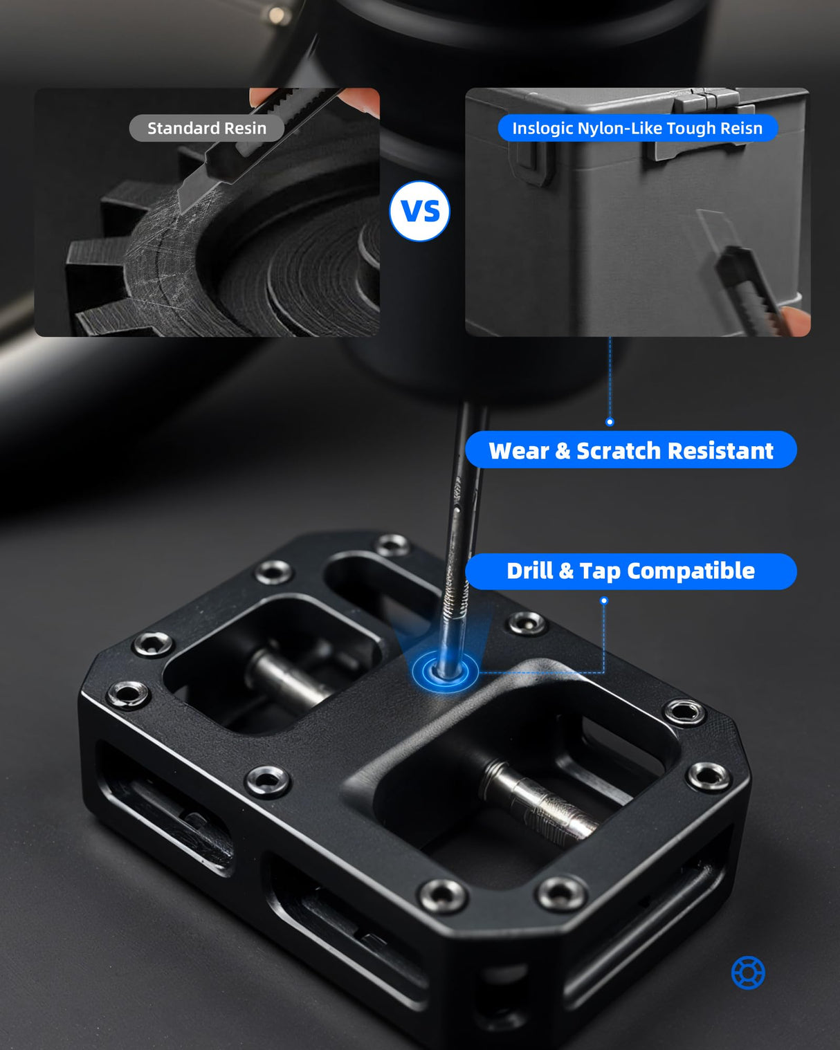 Inslogic Nylon-Like Tough 3D Printer Resin, High Impact Resistance & Flexibility for LCD, DLP, SLA Resin 3D Printers, Durable, Low Shrinkage, 365-405nm UV-Curing Resin for Functional Parts, 1kg, Black Inslogic