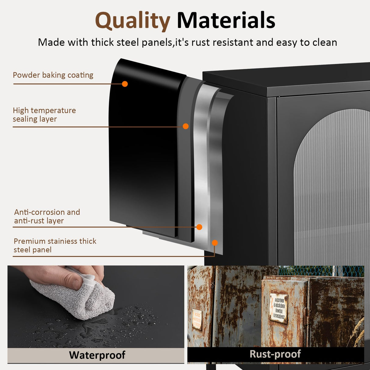 FURSTEL Buffet Cabinet, Modern Industrial Style Sideboard Buffet Cabinet, with Adjustable Shelves Credenza for Living Kitchen Dining Farmhouse, 15.8" L x 27.6" W x 35" H Black FURSTEL