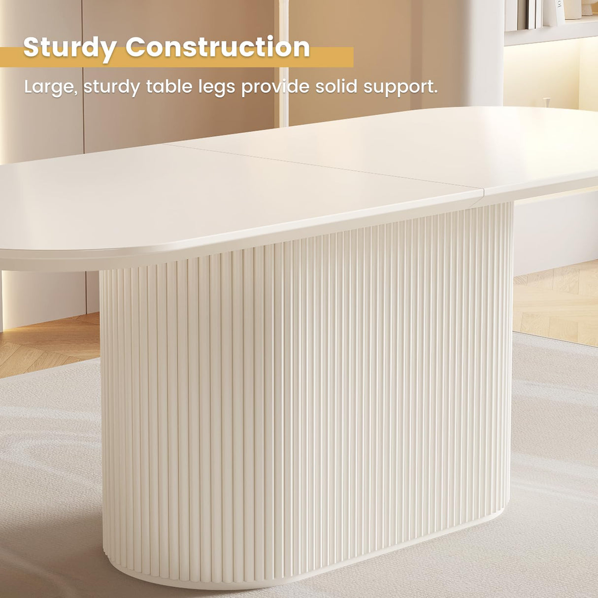 Guyii 86.61" Oval Dining Table, Modern Kitchen Table for 8 People, Indoor Rectangular Dining Room Table for Kitchen, Bar, Living Room, Home, Cream White, Table Only Guyii