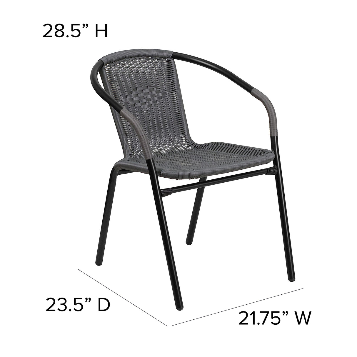 EMMA + OLIVER 2 Pack Gray Rattan Indoor-Outdoor Restaurant Stack Chair with Curved Back EMMA + OLIVER