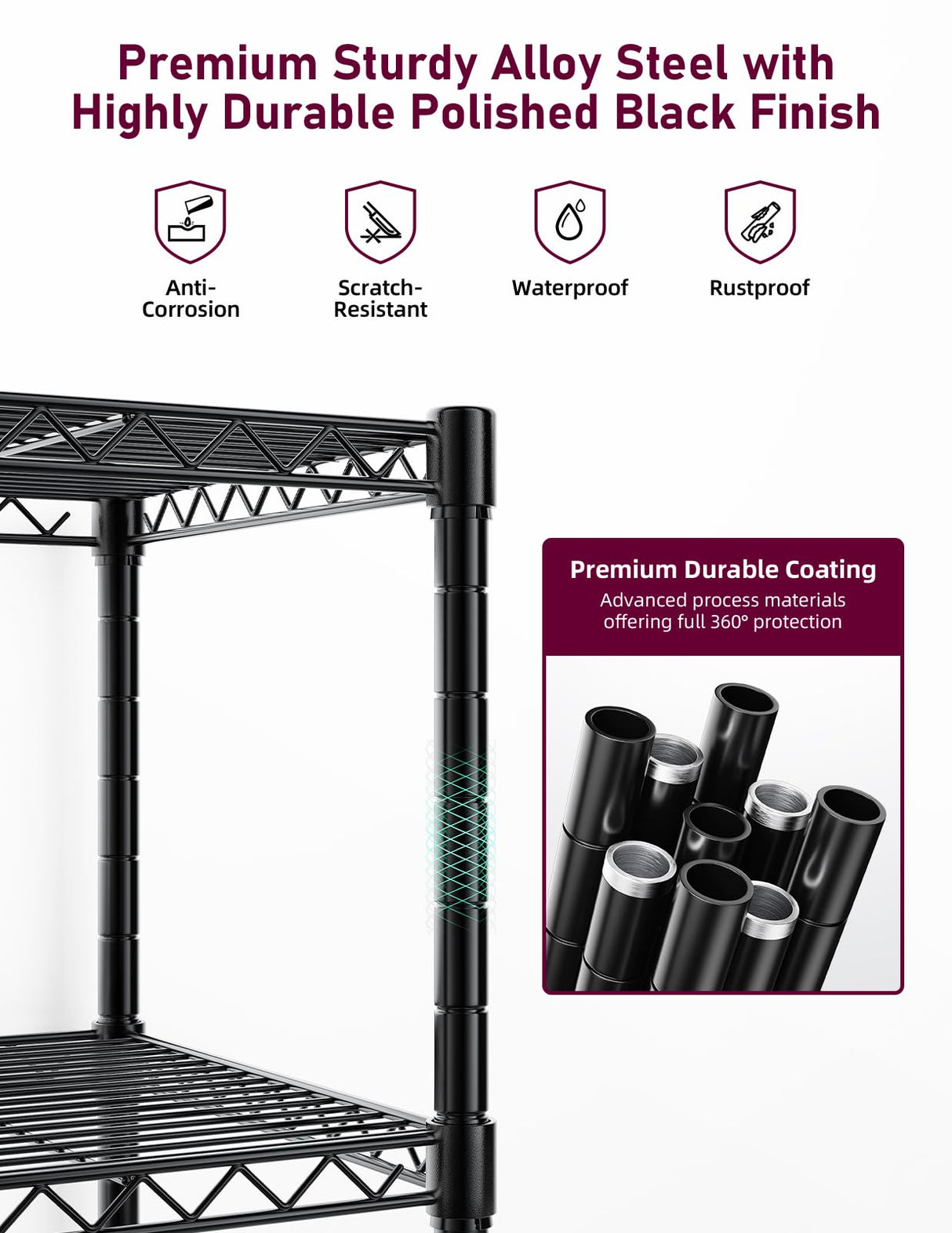 Simple Deluxe 5-Tier Heavy Duty Storage Shelving Unit, 1250 Lbs Loading Capacity, 29.92" W x 13.98" D x 61.02" H, Black Simple Deluxe