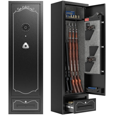 SAPITAL 8 Gun Safe for Rifles and Pistols Large Rifle Safe for Home with Drawer Long Gun Cabinet for Rifles and Shotguns with Scopes Rifle Gun Safe with Drawer Removable Shelf and Gun Rack
