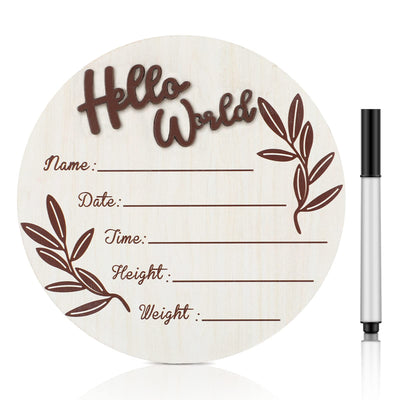 Newborn Announcement Sign Wooden Baby Announcement Sign Cherry Newborn Baby Birth Sign Baby Name Information Sign with Marker Pen for Baby Shower,