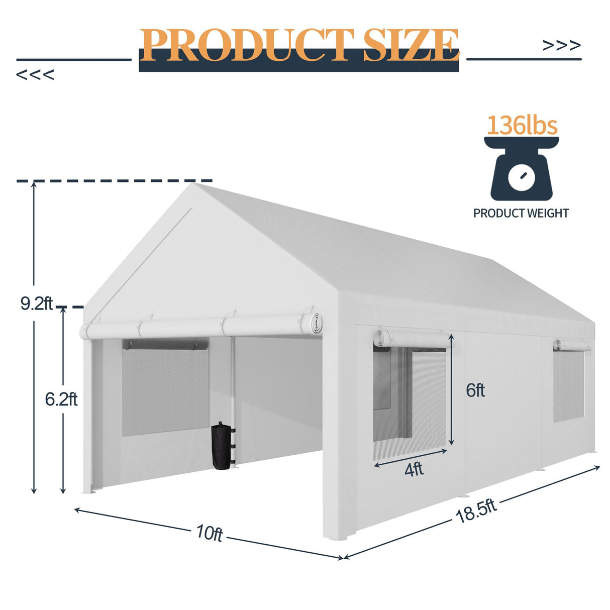 Shintenchi Carport 10' x 20' Heavy Duty Portable Garage, Car Port Canopy with Side-Opening Removable Door & Roll-Up Windows, Car Canopy for Truck,Car,Boat,Motorcycle,White Shintenchi