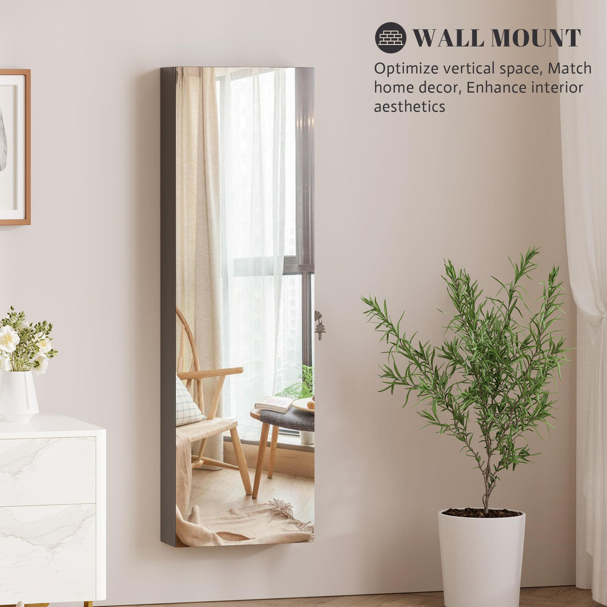 Vlsrka 47.2" LED Grey Jewelry Mirror Cabinet, Wall/Door Mounted Jewelry Armoire Organizer with Full-Length Mirror, Large Capacity Storage Hanging Cabinet, 4 Drawers, 5 Shelves, Built-in Lighted Mirror Vlsrka