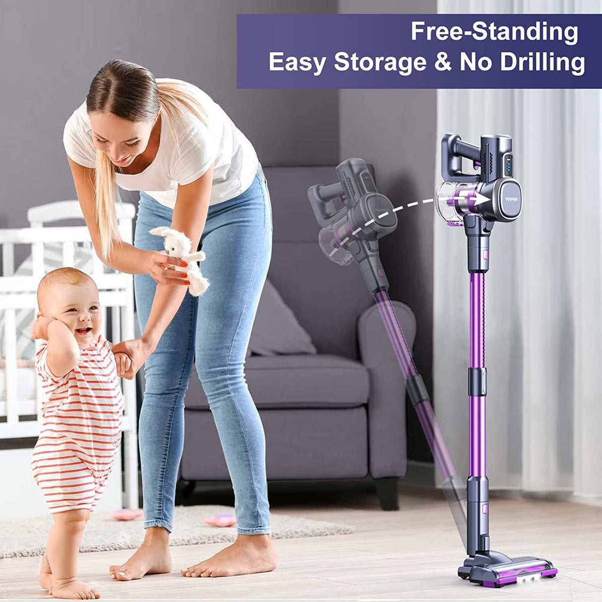 Lubluelu Cordless Vacuum Cleaner,25000Pa Cordless Stick Vacuum with 235W Brushless Motor, 50min Runtime, Detachable Battery, Self-Standing Vacuum for Hard Floor, Carpet, Pet Hair Lubluelu