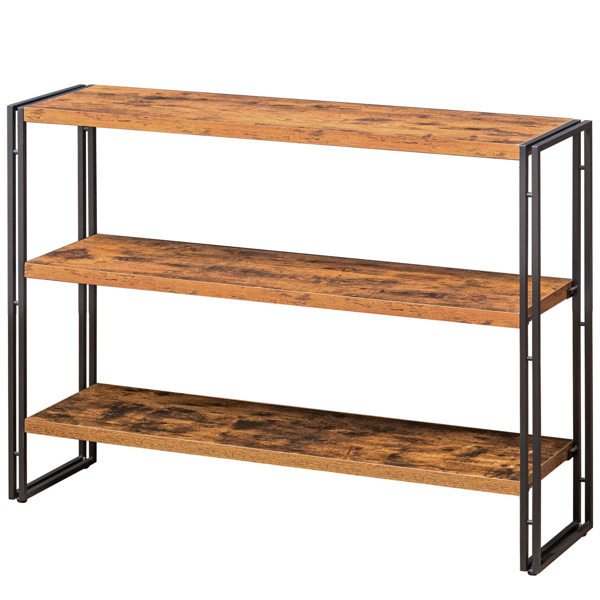 BCLOUDNEST Bookshelf, 3 Tier Horizontal Bookcase, Industrial Book Shelf for Living Room, Home Office, Kitchen, Rustic Brown BCLOUDNEST