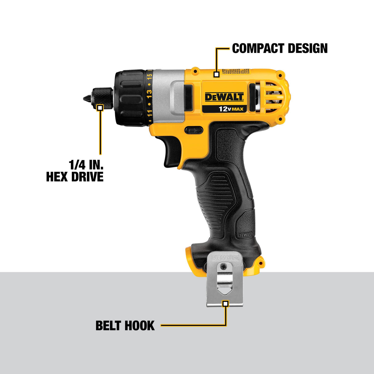 DEWALT 12V MAX Cordless Screwdriver, 1/4-Inch Hex Chuck, 1-Inch Bit Tips, Electric (DCF610S2) DEWALT