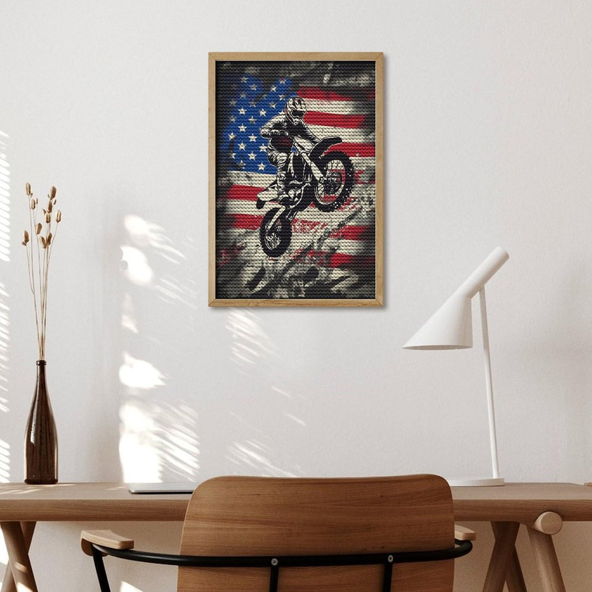 QUOPLMAM Dirt Bike Motocross USA Flag Diamond Art Painting Art Kits Diamond Art Painting Diamond Art Kits 5D Diamond Art Painting Kits DIY Diamond Art for Home Wall Decor 8"x12" QUOPLMAM