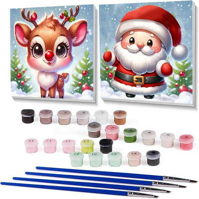 gganmtere 2 Packs Christmas Paint by Numbers Kit Framed for Adult Beginner, Cartoon Easy Adult Paint by Numbers Kits on Canvas, Acrylic DIY Paint by Number Kits for Home Wall Decor 8X8 inch