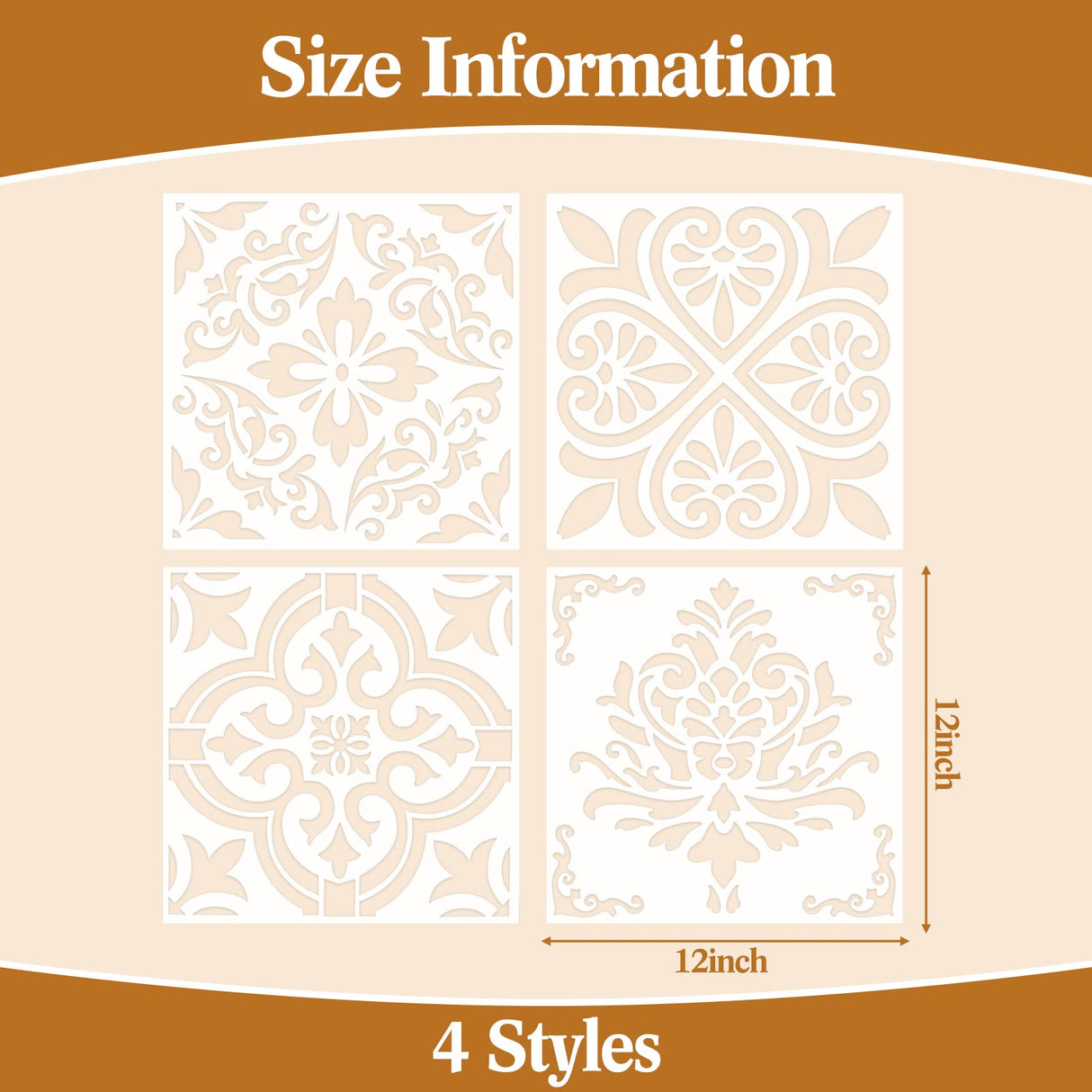 4 Pieces Reusable Tile Stencil 12 x 12 Inches Wall Templates Tile Pattern Stencil Drawing Templates for DIY Scrapbooks Wall Floor Home Decors (Flower Style) Zonon