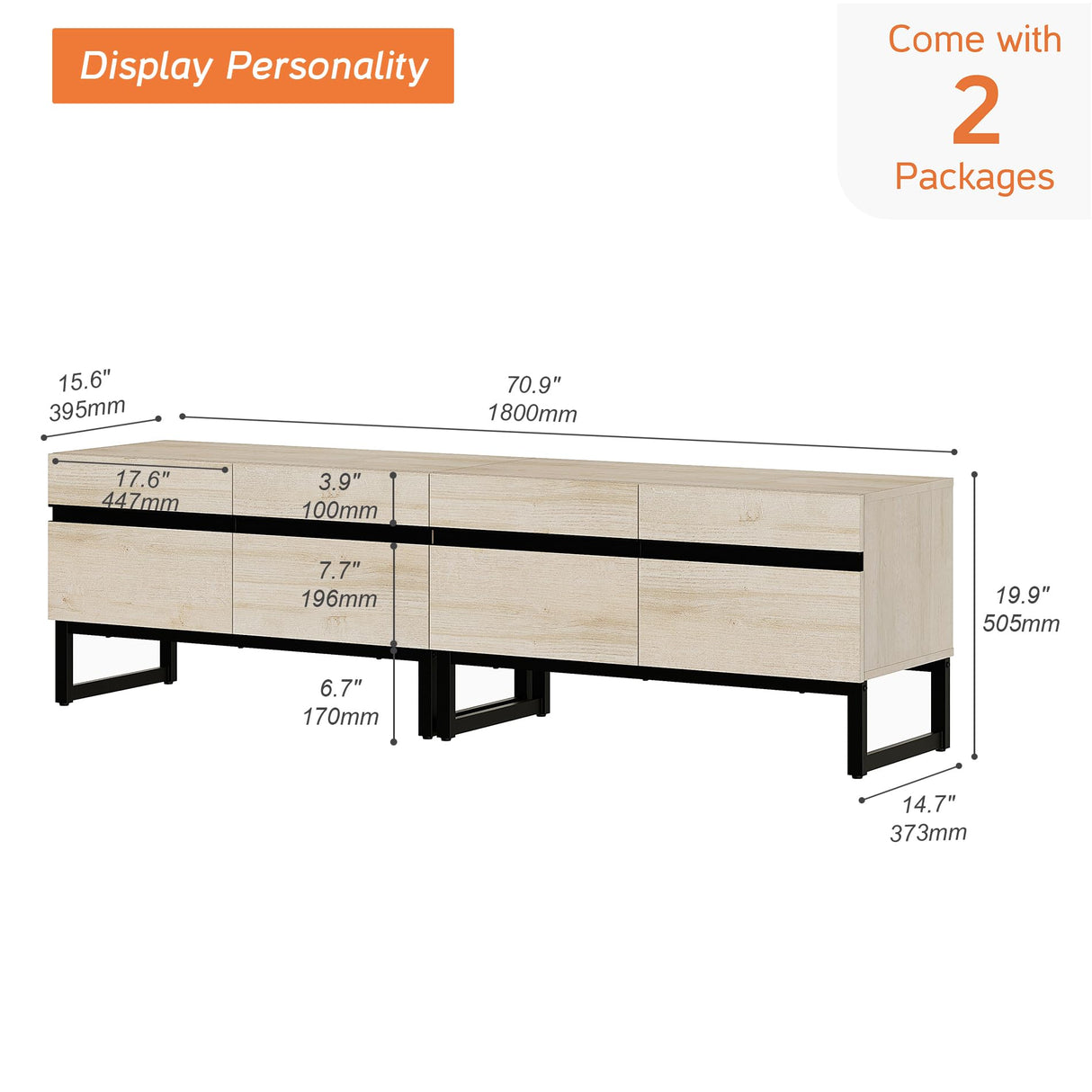 WAMPAT Modern TV Stand with Storage Cabinets for 75 Inch TV, Wood TV Entertainment Center TV Media Console Table with Metal Leg for Living Room,Light Oak WAMPAT