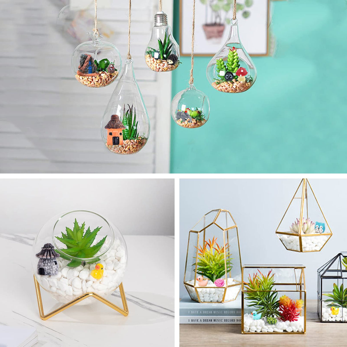162 Pcs Miniature Fairy Garden Accessories, Fairy Garden Kit, Including Animals, Mini Houses, Miniature Figurines, Micro Landscape Ornaments for Dollhouse Bonsai Terrarium Decor, Garden DIY Kit CHAKANLX