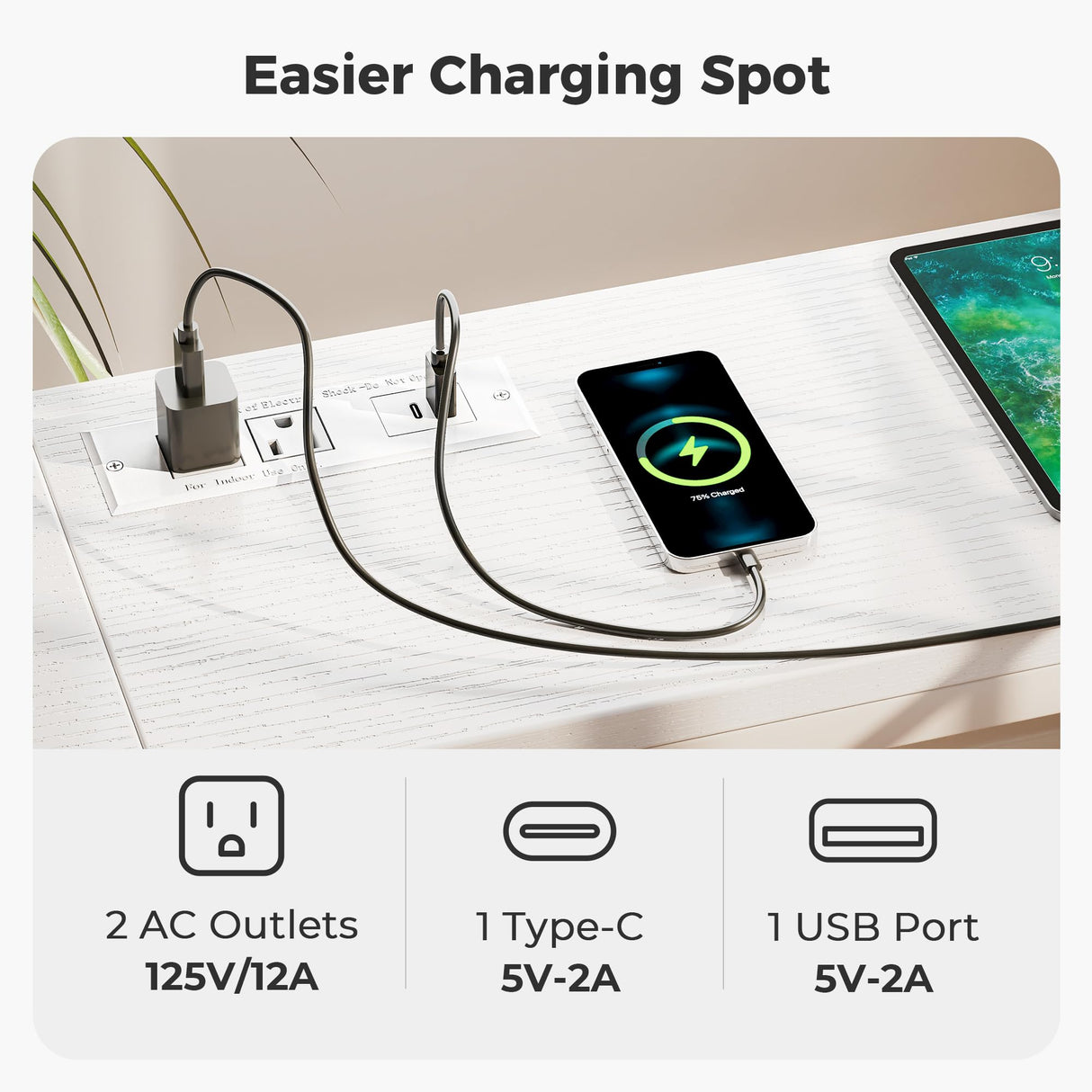 SUPERJARE Console Table with Outlet, 63 Inch Sofa Table with Charging Station, Narrow Entryway Table, Skinny Hallway Table, Behind Couch Table, for Living Room, Plants, White SUPERJARE