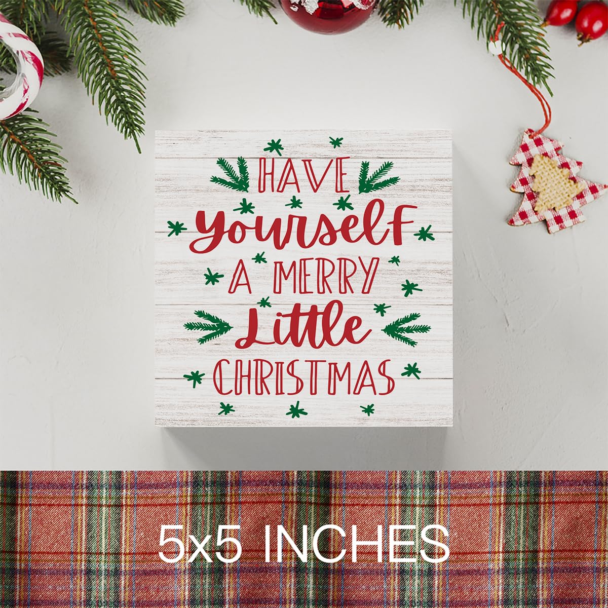 Have Yourself A Merry Little Christmas Wood Sign Christmas Decorations Indoor Farmhouse Christmas Decor Desk Table Block Signs Home Shelf Office Decoration 5 x 5 Inches WRSUNT