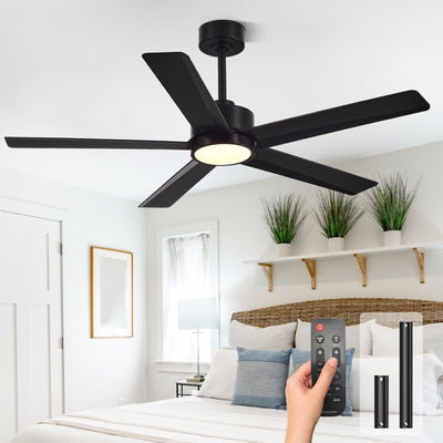 Conciseer Modern Ceiling Fans with Lights,52 Inch Ceiling Fans with Remote for Bedroom Living Room Kitchen, 18W 3CCT Dimmable,5 Blades 6 Speed Reversible Quiet DC Motor Black