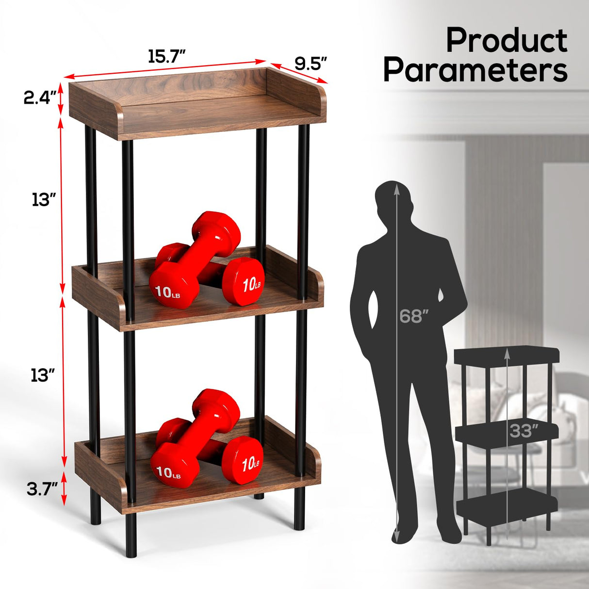 Daiumulti Bookshelf, 3 Tier Bookcase, Industrial Small Book Shelf, Rustic Brown Bookshelf, Metal Display Shelf Storage Organizer for Living Room, Bedroom& Home Office Daiumulti