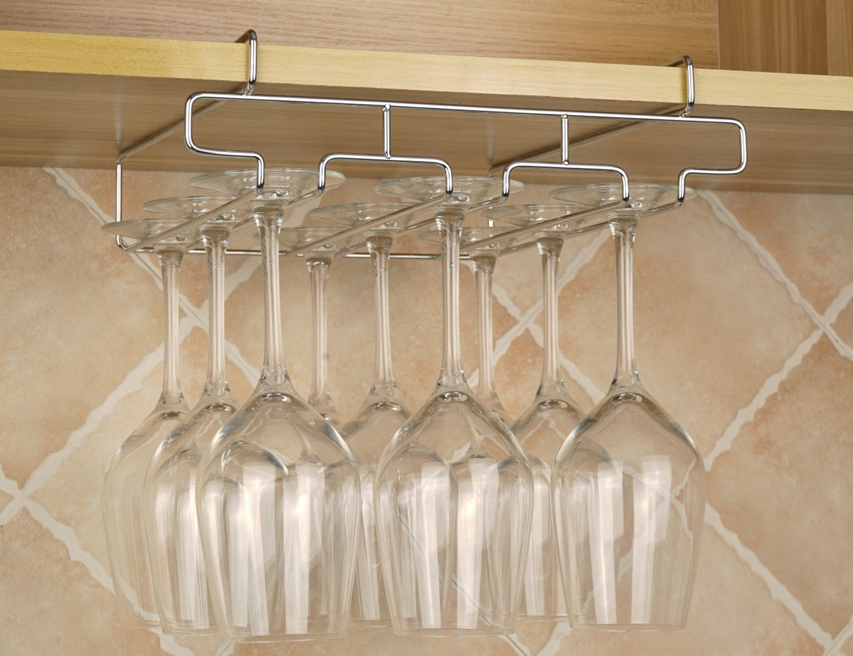 bafvt Wine Glass Holder - 3 Rows Stemware Rack Under Cabinet - 304 Stainless Steel Hanger Storage Shelf, Fit for The Cabinet 0.8“ or Less bafvt
