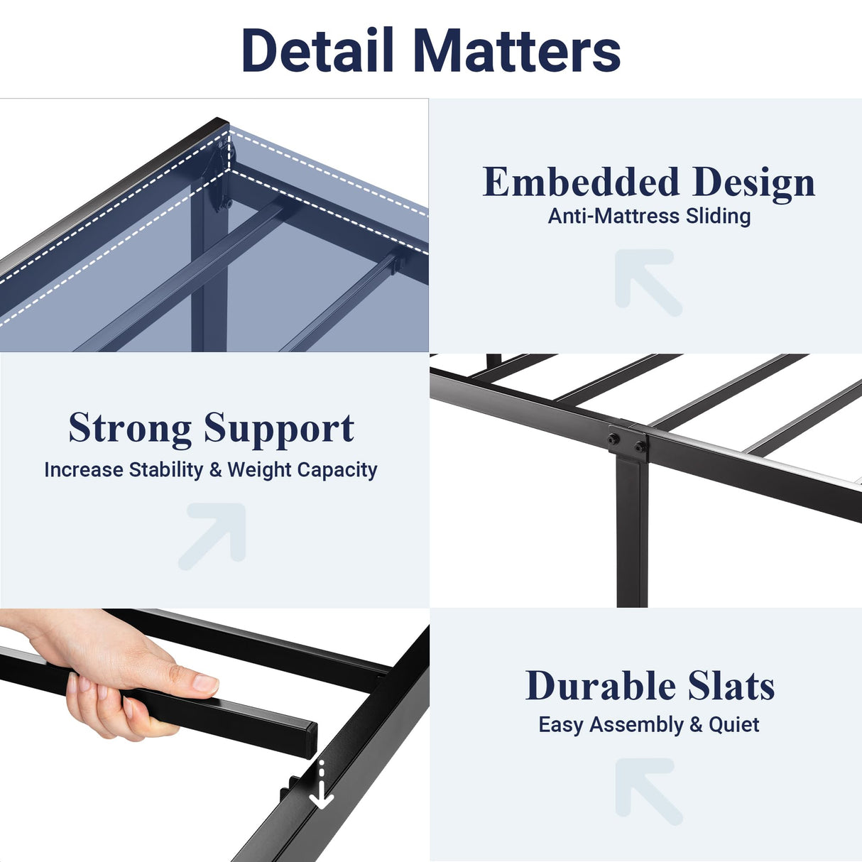 Allewie Twin Bed Frame with Faux Leather Upholstered Headboard, Chic Diamond Stitched Tufted Design, No Box Spring Needed, Black Allewie