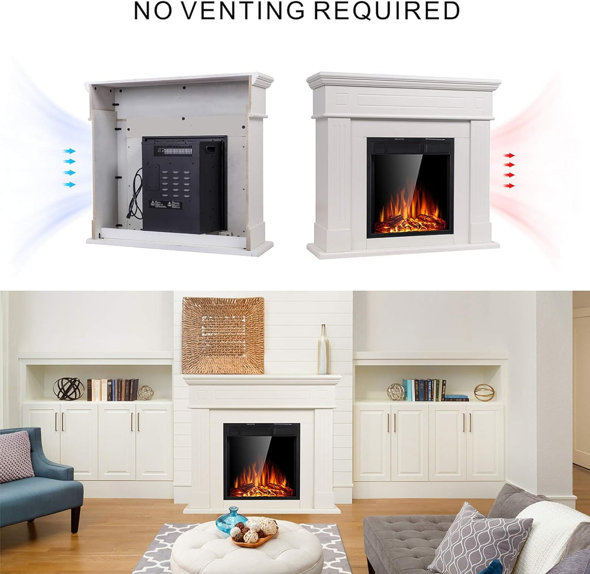 44" Electric Fireplace with Mantel Package Freestanding Fireplace Heater Corner Firebox with Log & Remote Control,750-1500W,Pearl White Xbeauty