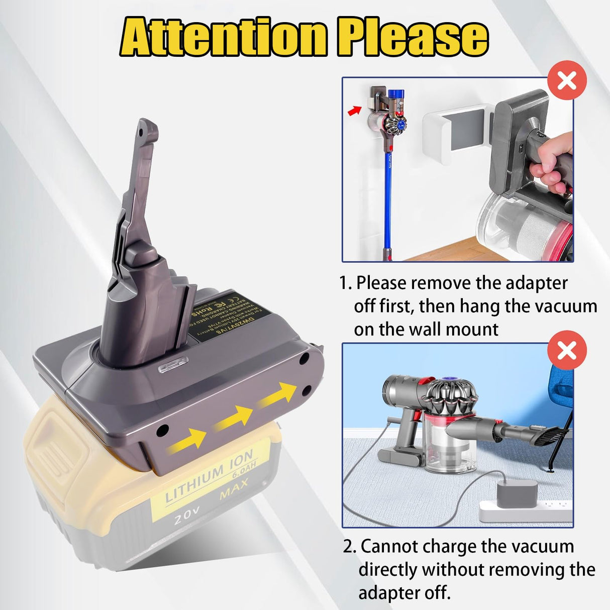 ASUNT New Version V8 V7 Battery Adapter for DeWalt 20V Lithium Battery Convert to Replace for Dyson V8 V7 Battery, Work for Dyson V8/7 Series Vacuum Cleaners V8/7 Animal V8/7 Absolute V8/7 Motorhead ASUNT