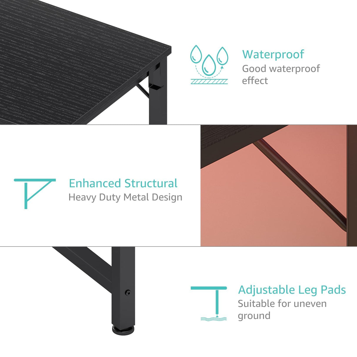 Lufeiya Gaming Desk with Power Outlet, 47 inch Teen Study Table Home Office Work Writing Computer Desks with Charging Station Outlets Built in, Black Lufeiya