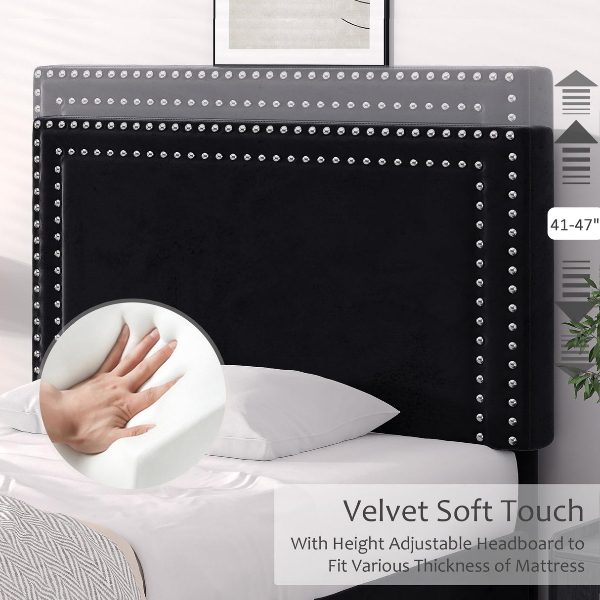 VECELO Twin Size Platform Bed Frame with Adjustable Upholstered Headboard, Modern Mattress Foundation, Strong Wood Slat Support, No Box Spring Needed, Easy Assembly VECELO