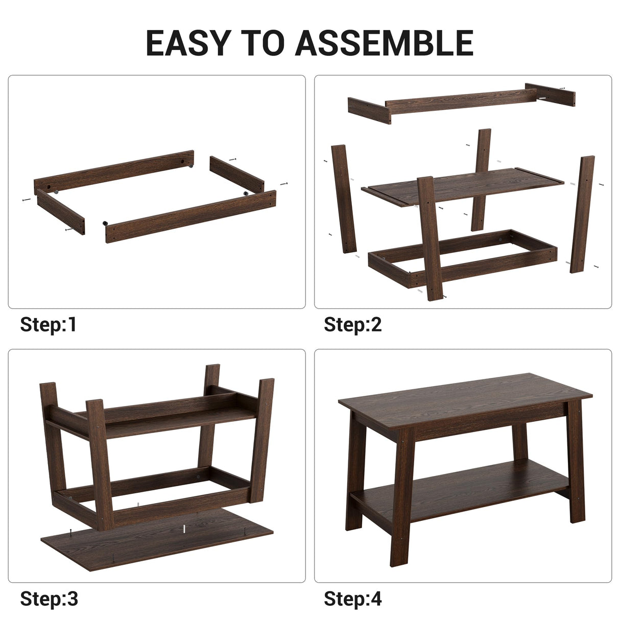 GarveeHome 2-Tie Coffee Table, Rustic Wood Living Room Tables with Open Rectangular Storage Compartment, Coffee Tables for Living Room, Outdoors, Home Office, Bedroom, Walnut GarveeHome