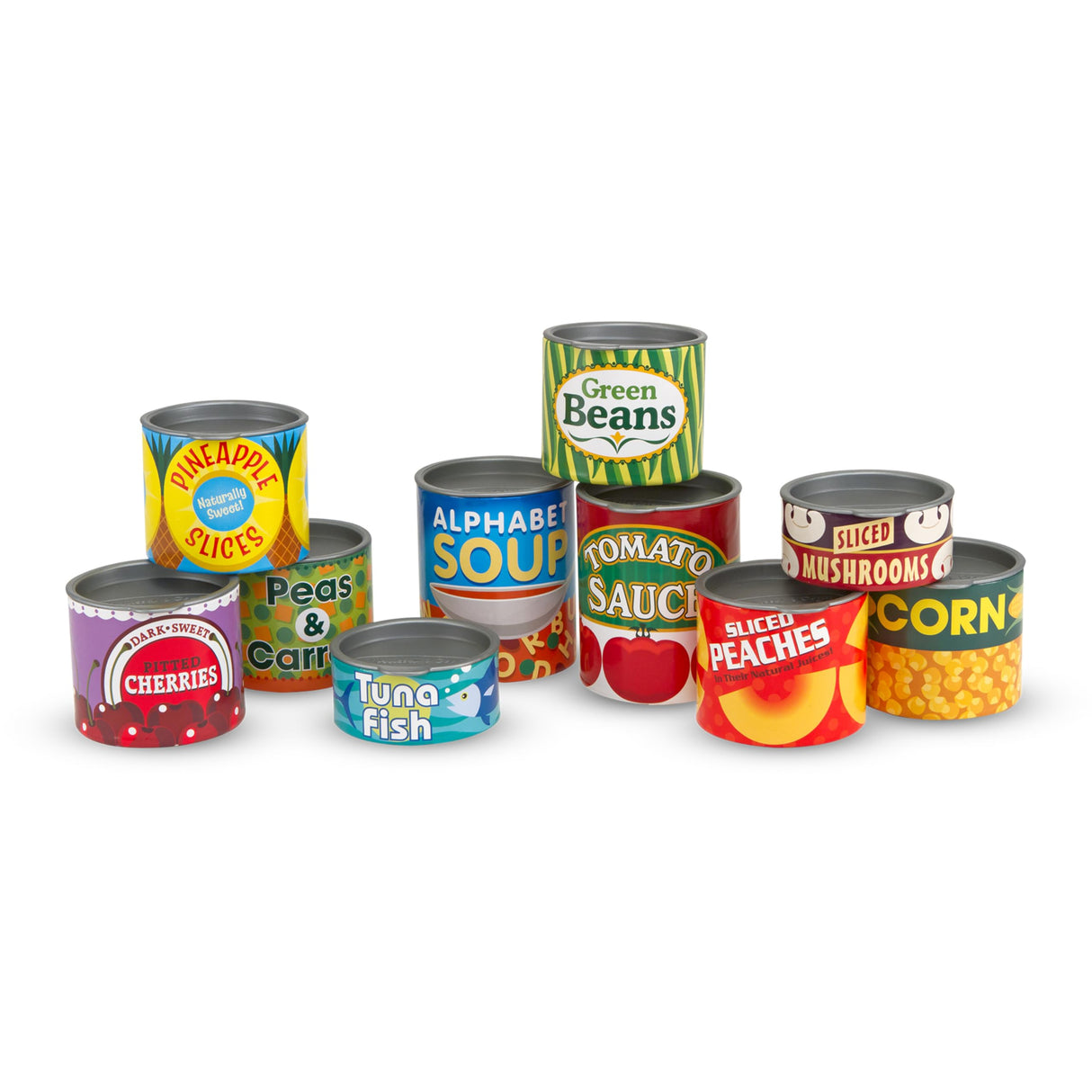 Melissa & Doug Let's Play House! Grocery Cans Play Food Kitchen Accessory ,3+ years- 10 Stackable Cans With Removable Lids Melissa & Doug