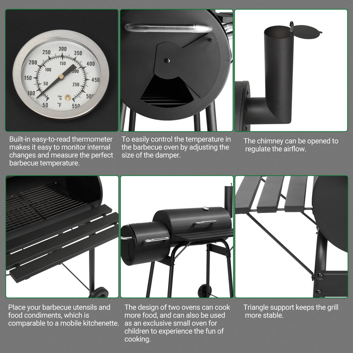 Outdoor Barrel BBQ Grill,Barrel Charcoal Grill with Offset Smoker, All Metal Outdoor Smoker with Side Table and Wheels for Outdoor Garden Patio and Backyard Cooking Shyneer