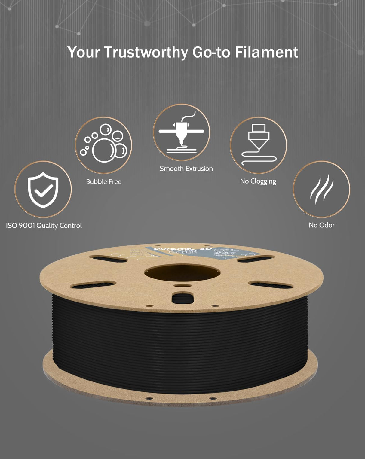 DURAMIC 3D PLA+ Filament 1.75mm 2Kg Black, PLA Plus Filament 2 Pack 1kg Spool(2.2lbs) Tougher and Stronger, Dimensional Accuracy Probability +/- 0.02mm DURAMIC 3D