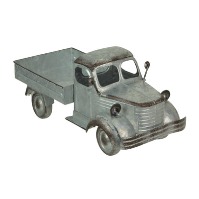 Zeckos Distressed Galvanized Silver Vintage Truck Metal Planter – Rustic Decor for Indoor & Outdoor Use, 14” Farmhouse-Inspired Flower Display, Perfect for Gardens