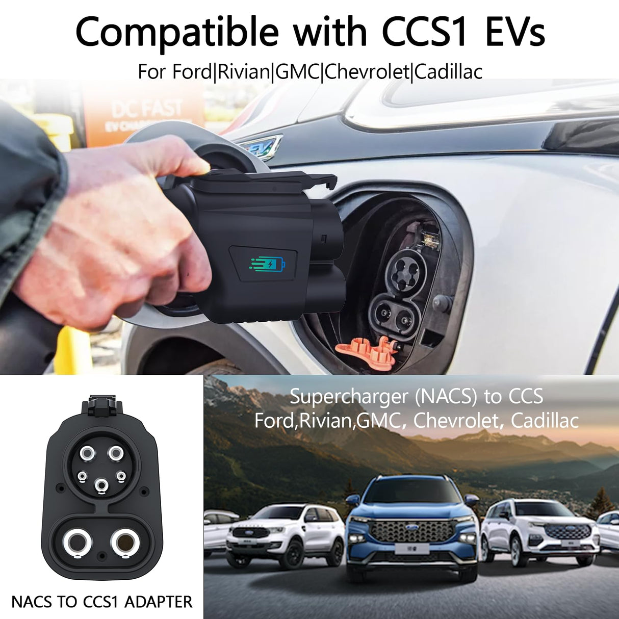 Supchargadap NACS to CCS Adapter, Electric Vehicle NACS to CCS1 Adapter for Tesla Supercharger, Max 500Amps-1000V for Tesla V3/V4 DC Fast Charging Stations, for Ford, Rivian, GMC, Chevrolet, Cadillac Supchargadap