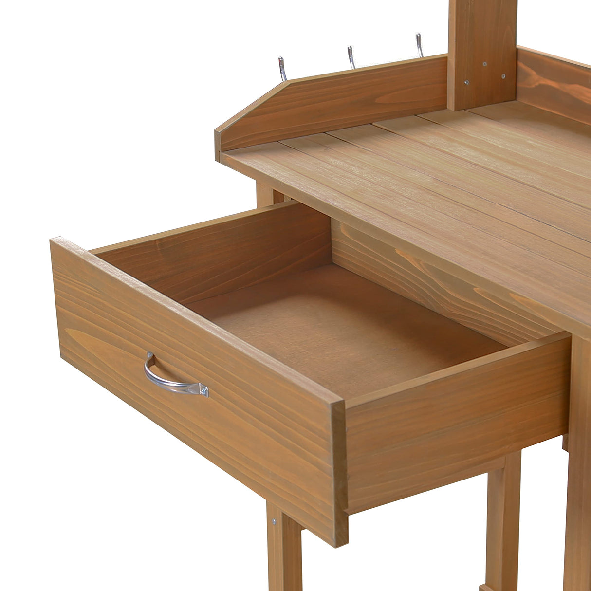 MUPATER Potting Bench Garden Table for Outdoors with Removable Stainless Sink, Planting Work Bench with Storage Shelves and Drawer, Natural Wood MUPATER