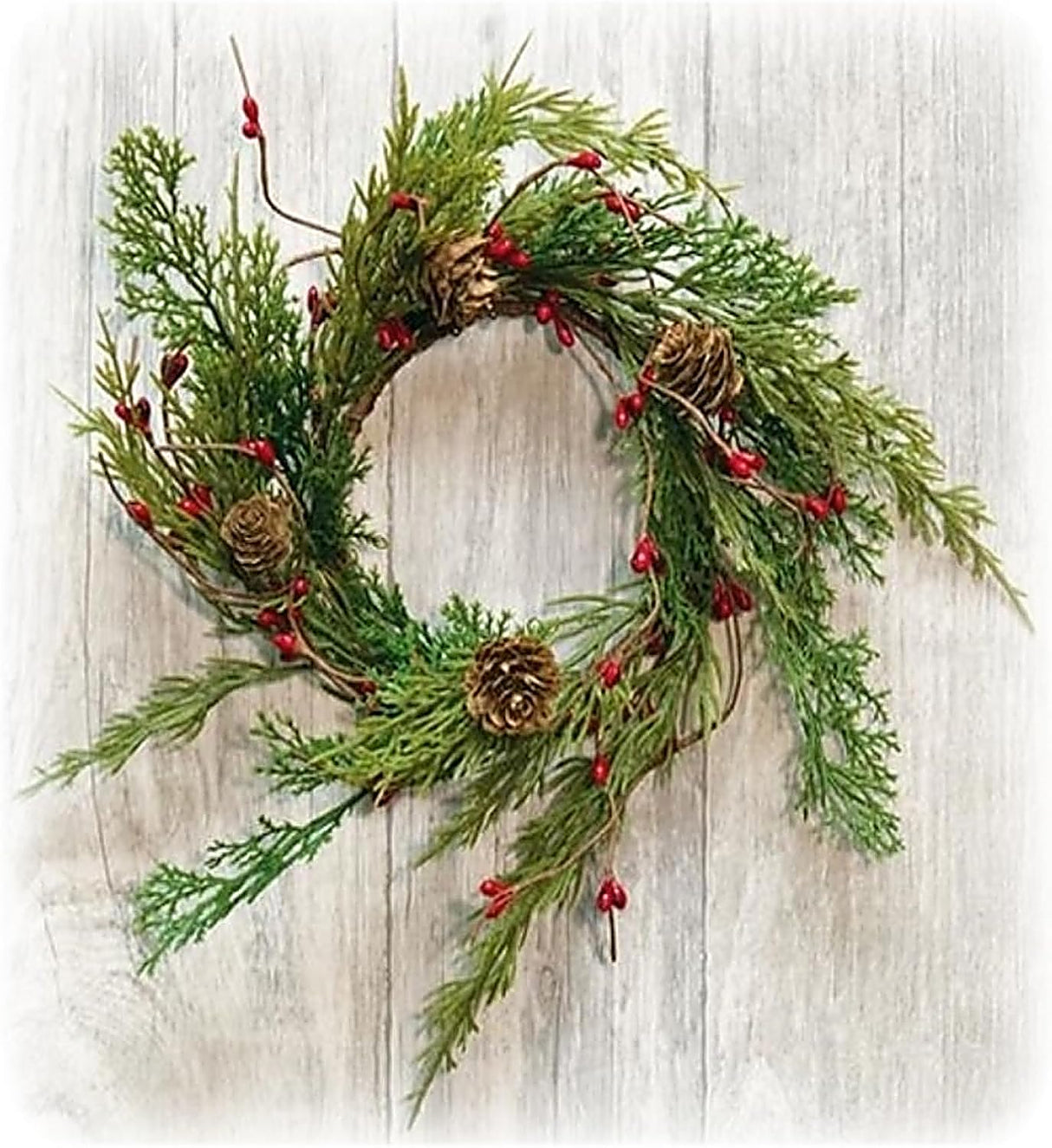 Loving Memories Small Wreath Mini Wreath Realistic Cedar with Pine Cones 12 Inch Indoor Candle Ring Loving Memories