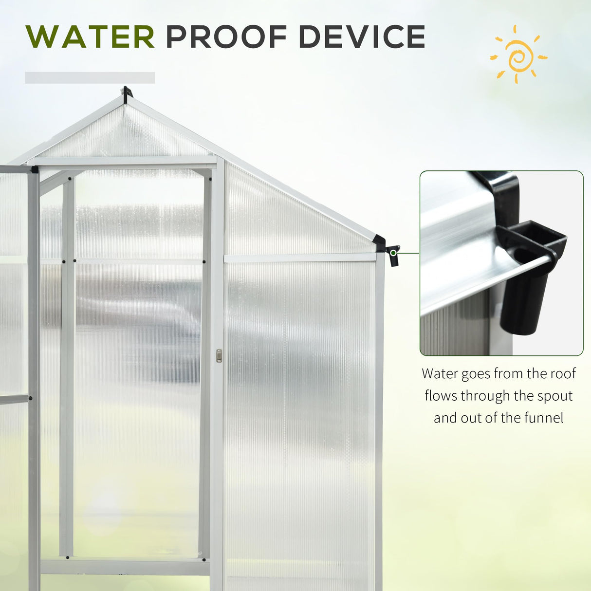 Outsunny 10' x 6' Walk-in Polycarbonate Greenhouse with Roof Vent for Ventilation & Rain Gutter, Heavy Duty Aluminum Green House, Hobby Greenhouse for Winter Outsunny