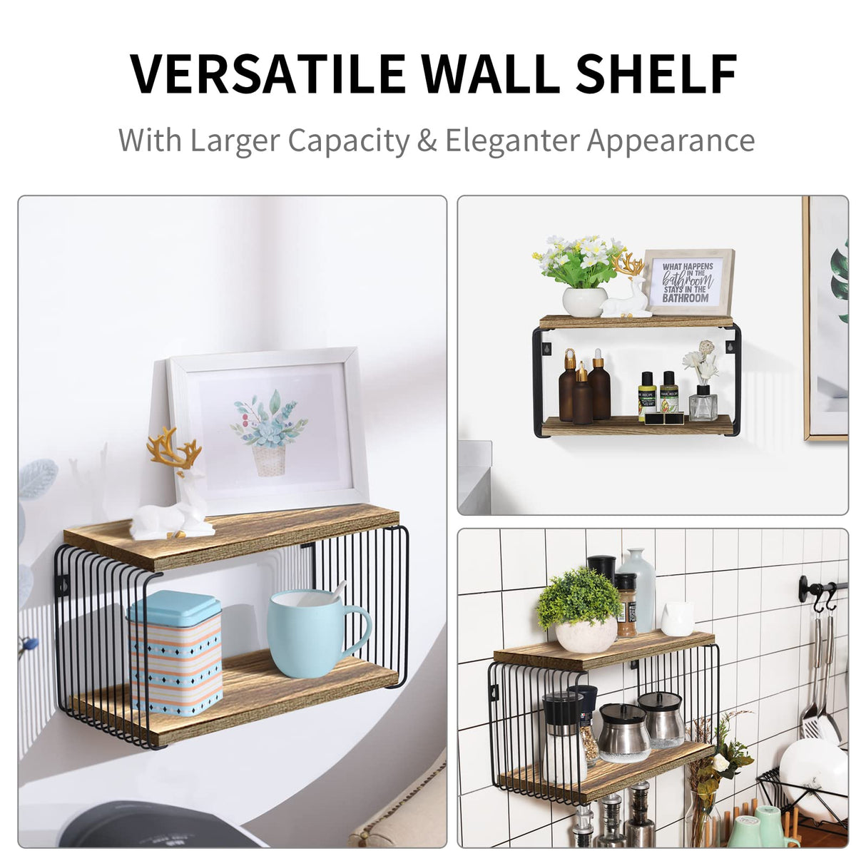 Adowes Modern Geometric Floating Nightstand - 2 Tier Carbonized Black Wall-Mounted Bedside Table Adowes