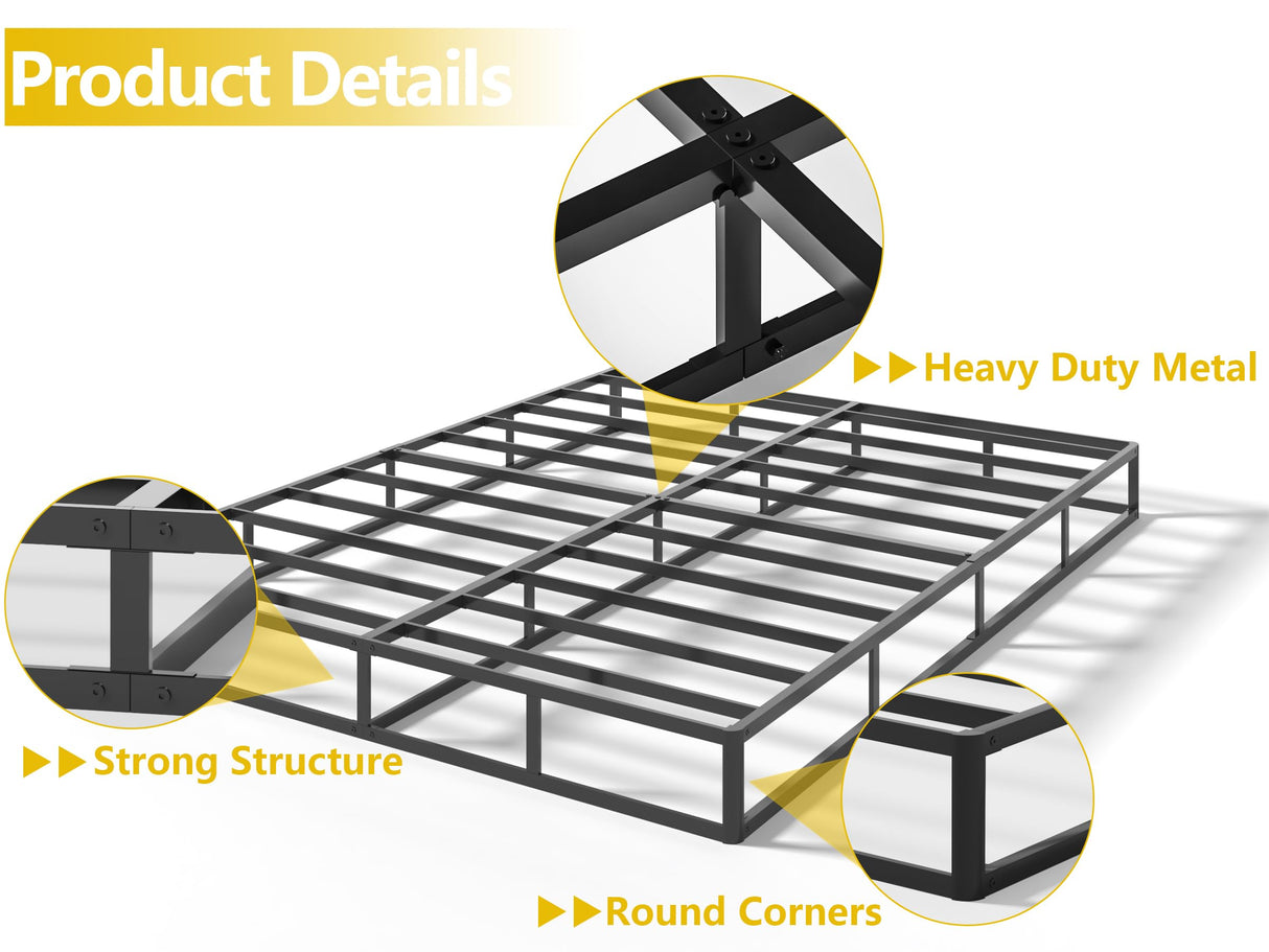 Qingzhou Box Spring King Bed Bases, 7 Inch High Metal King Size Box Spring Only, Heavy Duty Mattress Foundation with Fabric Cover, Easy Assembly, Quiet Noise Free, Non Slip, Black Qingzhou