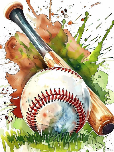 YEEIFFD DIY Watercolor Baseball Diamond Painting Sports Paint by Numbers for Adult Full Round Diamond Art Kits for Room Decor and Living Room Decor 12x16 inch