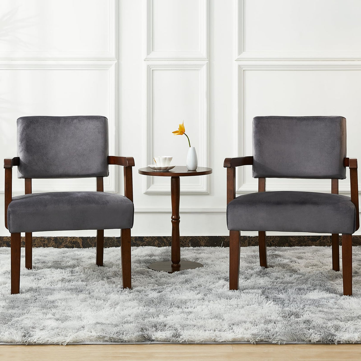 FAGAGA Accent Chair Set of 2 with Table, Living Room Chairs with VelvetSoft Seat and Armrests for Living Room Bedroom Reading Room Waiting Room (Greyvelvet) FAGAGA