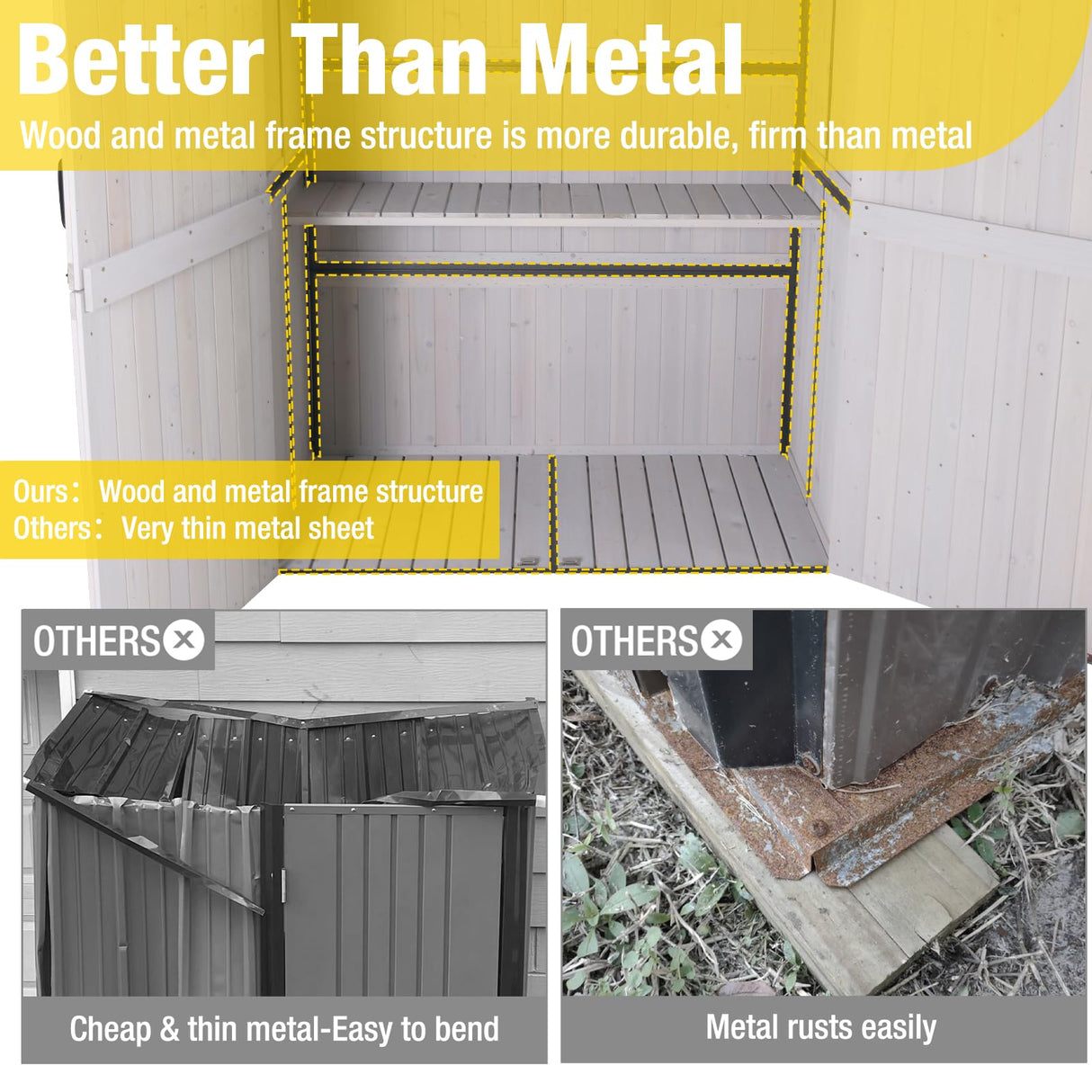 Aivituvin Outdoor Storage Shed Upgraded with Strong Metal Frame Garden Tool Shed Storage House Cabinet with Adjustable Shelfs and Wooden Floor 4.6 x 2.42FT (Off-White) Aivituvin