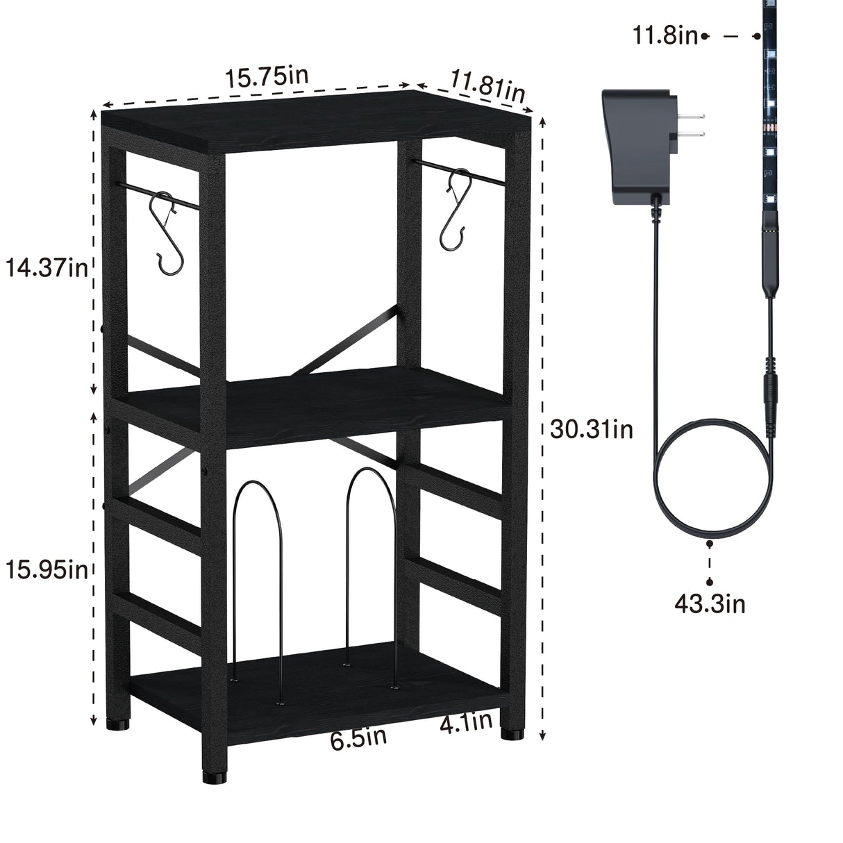 YAKANJ End Table with LED Light,Record Player Stand with Albums Storage,Vinyl Records Storage,Turntable Stand Side Table for Music Room Studio Living Room Bedroom-Modern Black YAKANJ