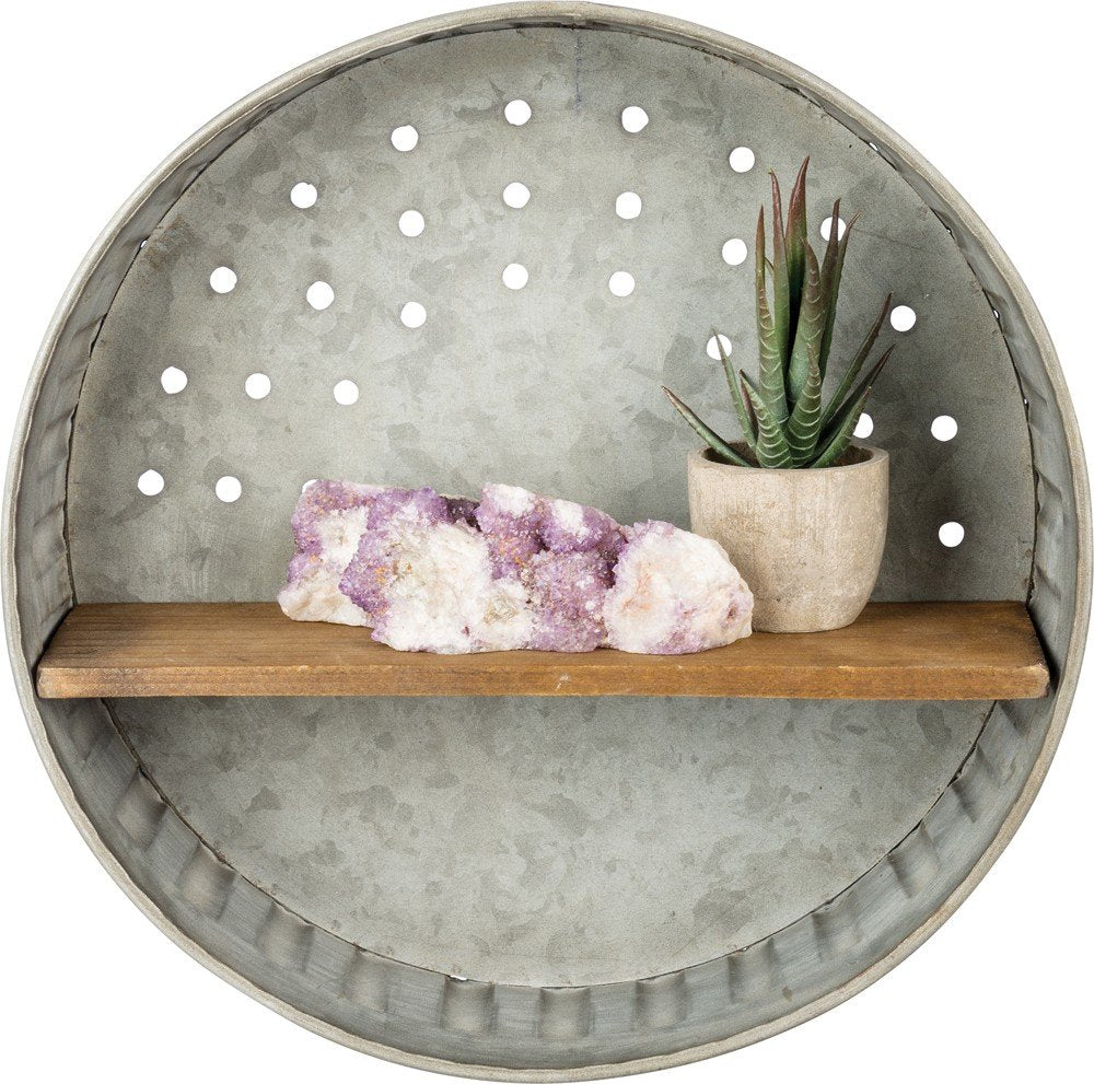 Primitives by Kathy Distressed Wall Shelf, 12.5 in Diameter, Metal and Wood Primitives by Kathy