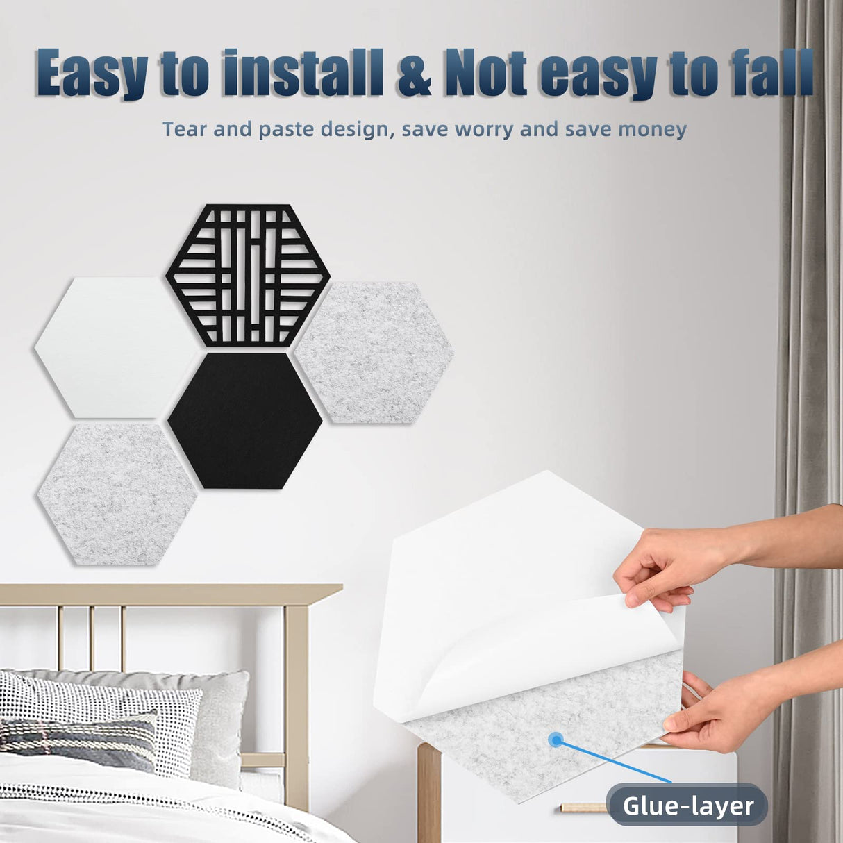 12 Pack Self-adhesive Acoustic Panels, Hexagon Sound Proof Panels, 14 X 12 X 0.4 In Sound Absorbing Panels, Flame Resistant, High-Density Sound Dampening Panels for Recording Studio Home, Offices Tutmyrea