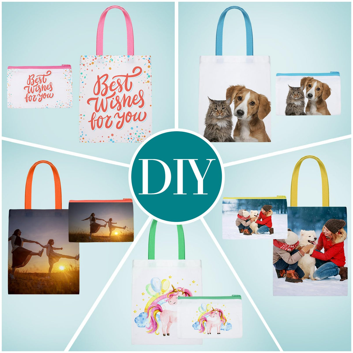 Sweetude 60 Pack Sublimation Canvas Tote bags Cosmetic Bags Bulk Reusable Blank Grocery Bags Printing Heat Transfer Makeup Bags Shopping Bags for DIY Craft Valentine Wedding Gift Sweetude