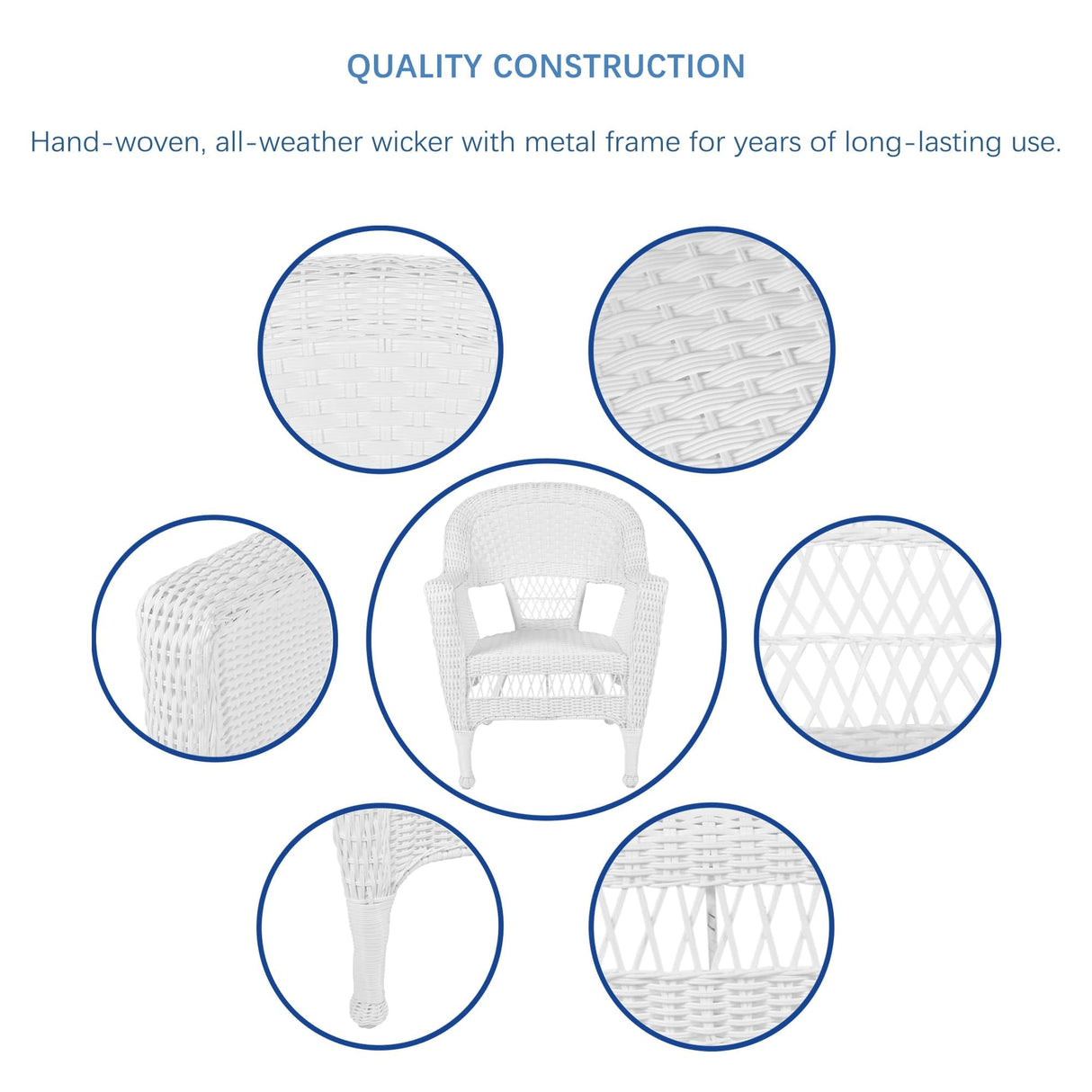 Jeco 5 Piece Wicker Outdoor Dining Set, White Jeco