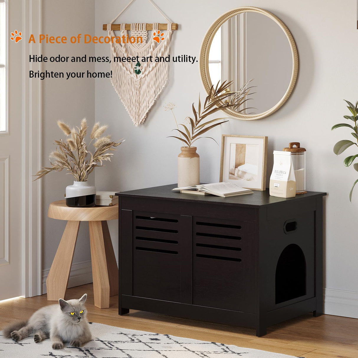 DINZI LVJ Litter Box Enclosure Furniture, Flip Top Hidden Litter Box with Good Ventilation, Litter Box Cabinet, Wooden Cat Washroom Fit for Most of Cat and Litter Box, Indoor Cat House, Espresso DINZI LVJ