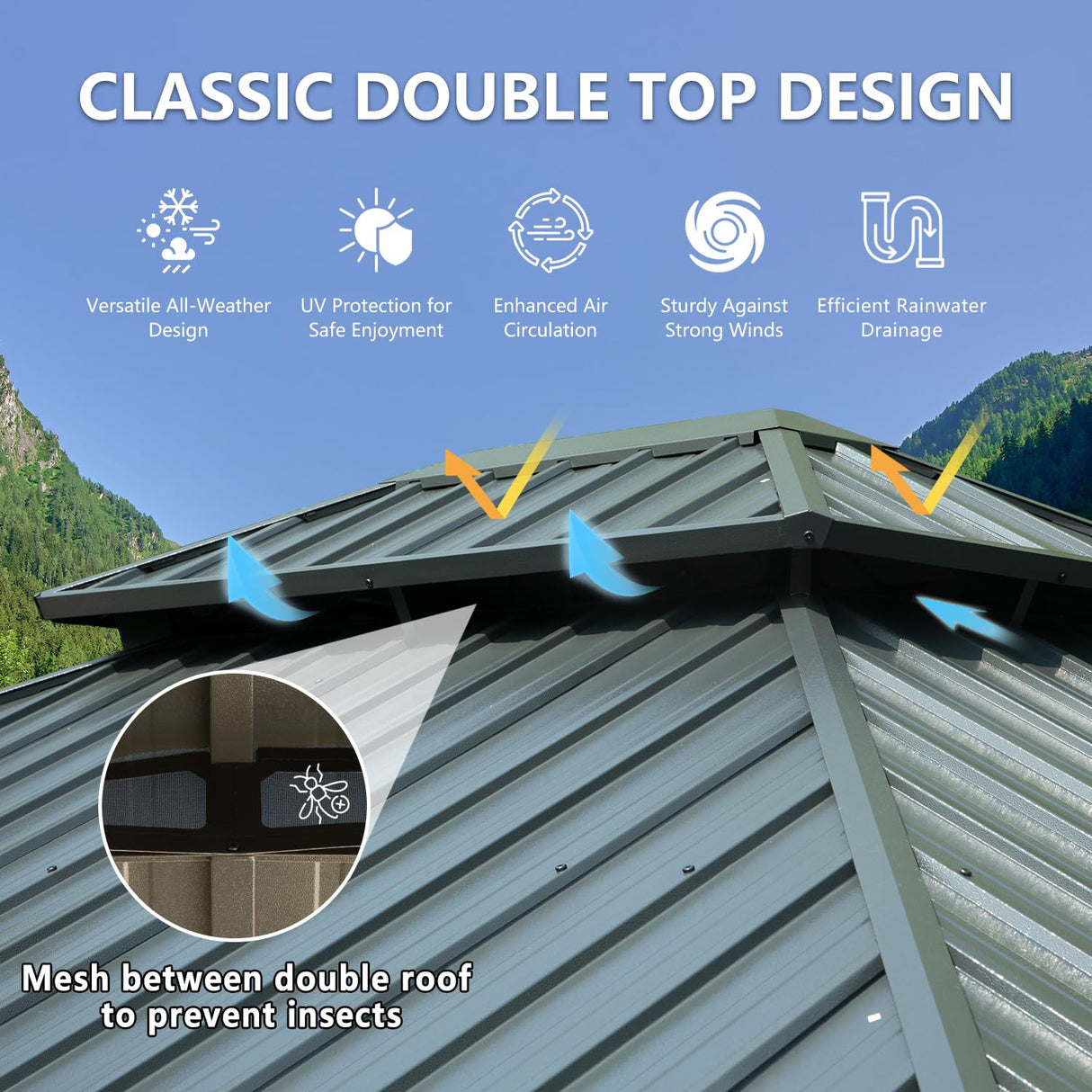 Domi 10x12FT Hardtop Gazebo, Aluminum Outdoor Gazebo with Galvanized Steel Double Roof Canopy, Drainage Gutters, Curtain and Netting, Metal Gazebo Pavilion for Party, Wedding, Dining domi outdoor living