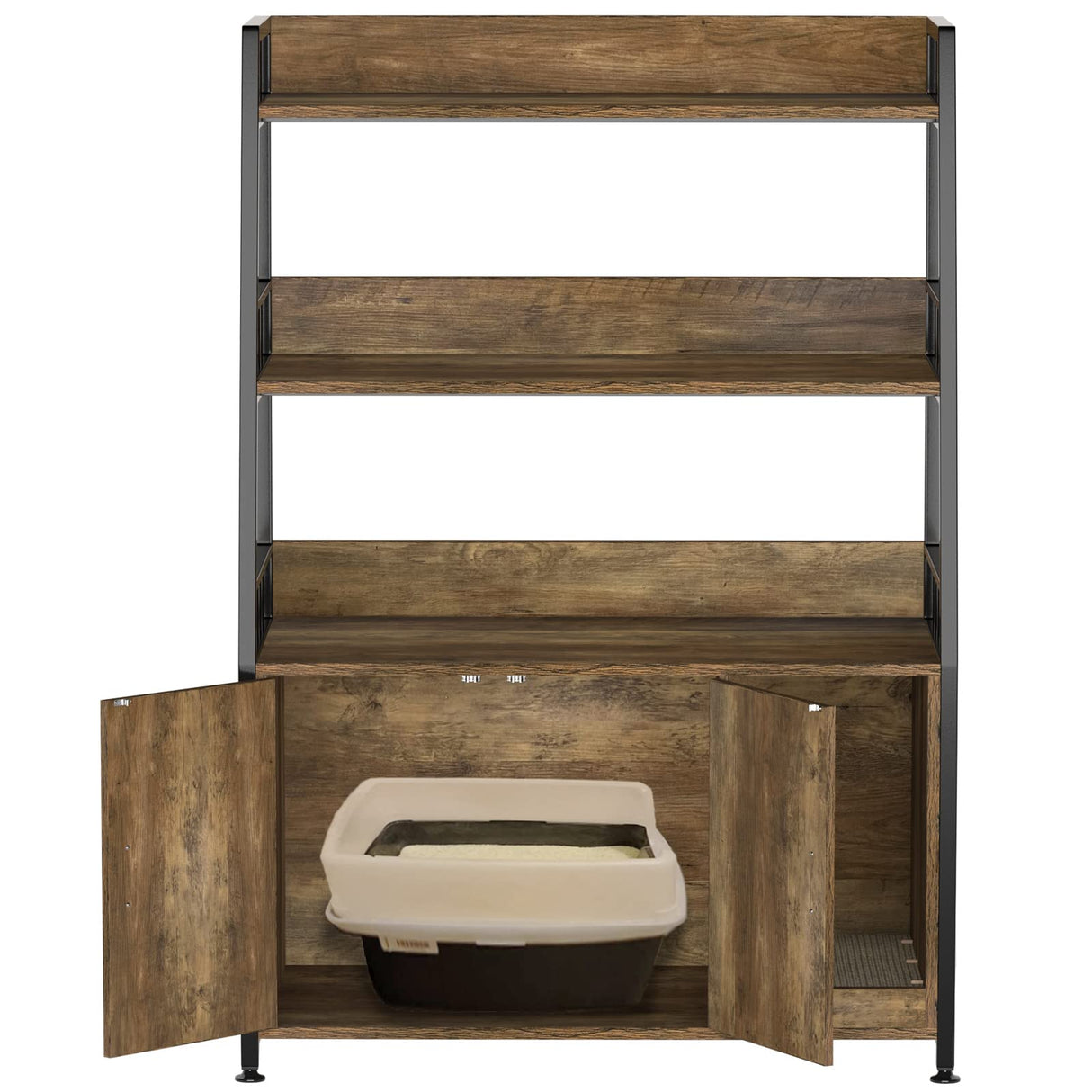 GDLF Large Hidden Cat Litter Box Enclosure Furniture with Shelf Wood Sturdy Cat Washroom Storage with Scratch, Light Brown GDLF